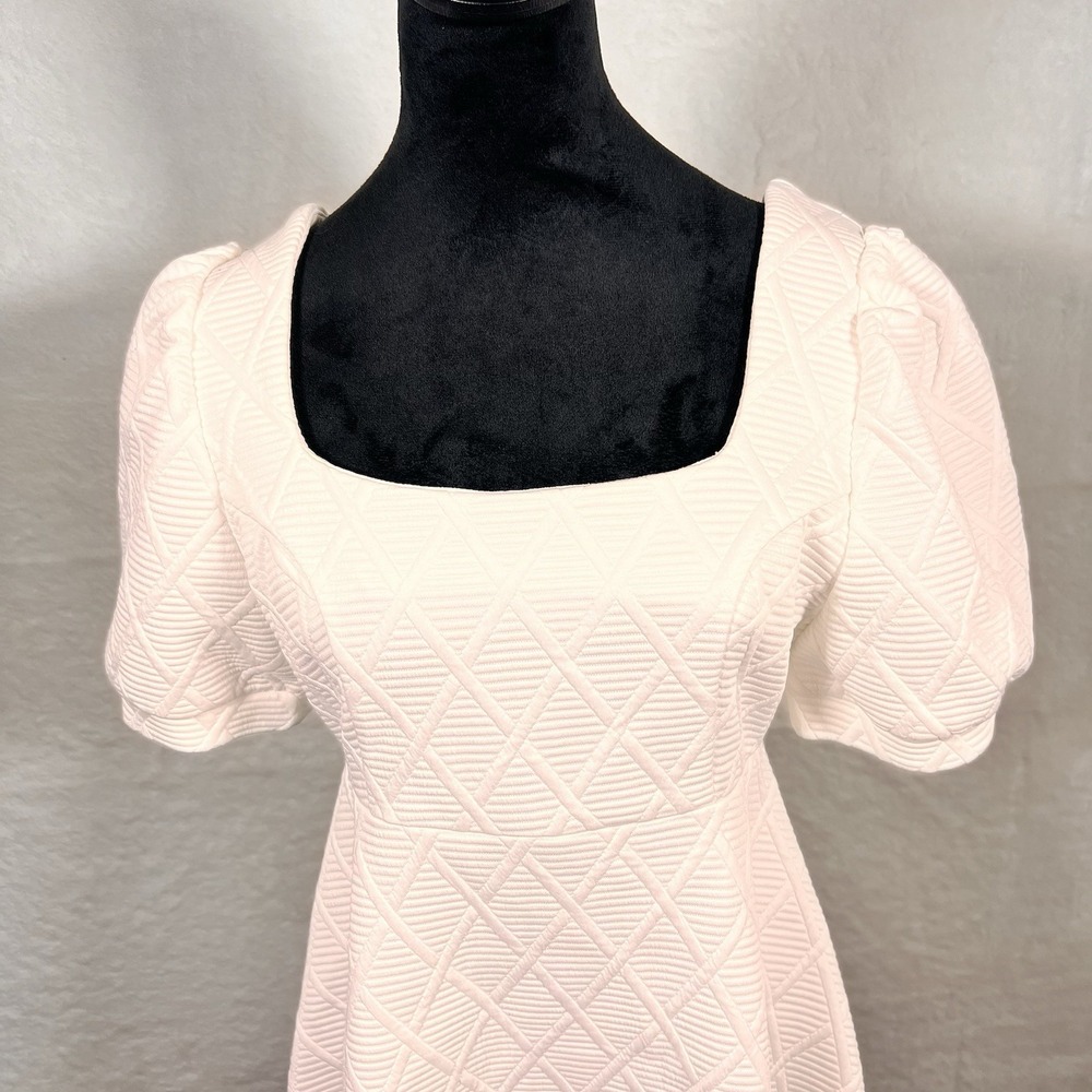Rihoas Womens White Poly The Argyle Embossed Mini Dress NEW Fairycore Old Money